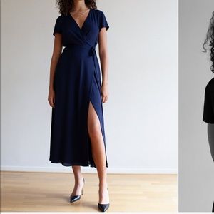 Small Babaton Navy Slit Wrap Dress Long